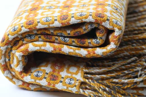 Wollen Portugese plaid met okergeel en rood